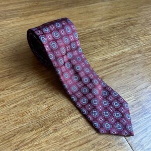 CANALI Italy Medallion 100% Silk Metallic Formal Burgundy Patterned Jacquard Tie